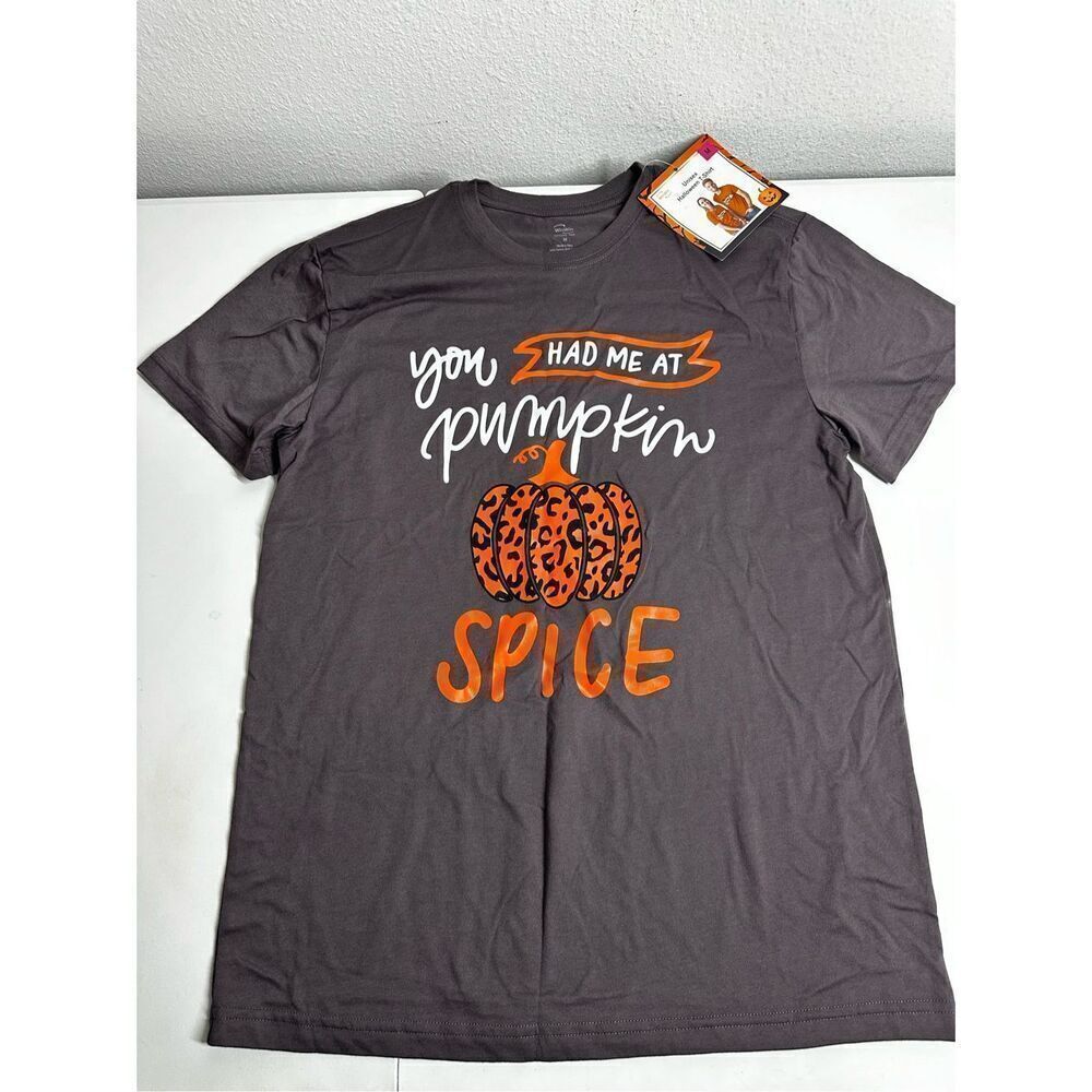 NWT WinWin You had me at Pampkin Unisex Gray Cotton Blend Graphic T-Shirt Size M